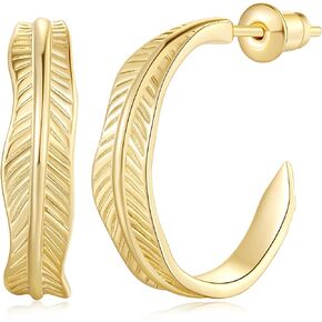 Hoop Earrings 14K Gold Hoops Thick Gold Small Hoop Earrings for Women Curved Banana Leaf Gold Hoop Earrings Elegance Gold Jewelry 18mm
