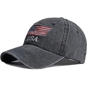 American Flag Hat, Vintage Distressed Cotton Dad Hat Baseball Cap USA Adjustable Patriotic Hat for Men Women