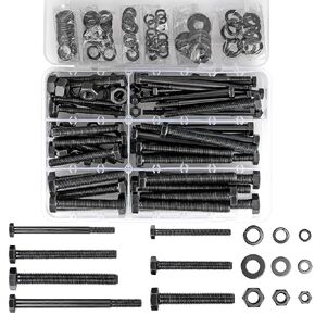164 Pcs Hex Head Nuts and Bolts Assortment Kit - M6/M8/M10 Silver 304 Stainless Steel Screws Metric Machine Screws Include Flat & Lock Washers (K13 Long Sets)