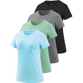 Cosy Pyro 4 Pack Cotton Short Sleeve T Shirt for Women Round Neck Workout Shirts Soft Solid Basic Tee