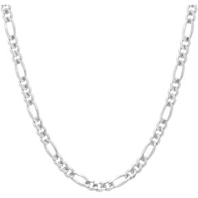 NYC Sterling Unisex 4MM Flat Light Solid Sterling Silver Figaro Chain Necklace, Made in Italy.