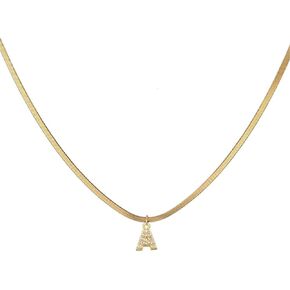Dainty Initial Pendant Necklaces Stainless Steel Zircon Alphabet Herringbone Chain Necklace for Women Snake Chain Jewelry
