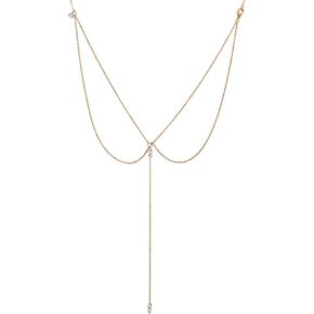 Dcfywl731 Rhinestone Back Necklace Gold Chain Backdrop for Wedding Brides Jewelry Necklace for Backless Dress for Women Girls Backdrop Necklace