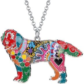 BONSNY Dog Collection MAGNUM Statement Enamel Chain Newfoundland Hound Dog Necklace Pendant 18"