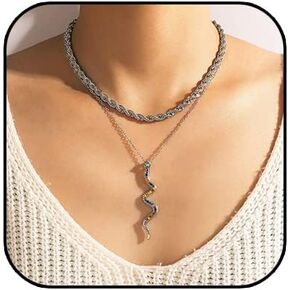 YOOESTORES82 Punk Chain Rhinestone Snake Necklace,Layered Snake Pendant Necklace Bohemian Vintage Snake Necklace Collarbone Chain Necklace for Women Party Jewelry