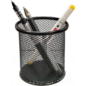 Pen holder Iron art hollowed out desktop storage bucket simple student stationery multifunctional office color round square pen holder (Black square)
