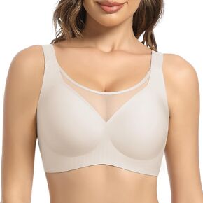 Seamless Minimizer Bra Mesh Full Coverage Padded Lift Support Push Up Soft Smoothing Wireless Bra for Women
