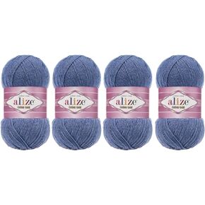 55% Cotton 45% Acrylic Yarn Alize Cotton Gold Thread Crochet Hand Knitting Art Lot of 4skn 400 gr 1444 yds (374-Blue Melange)