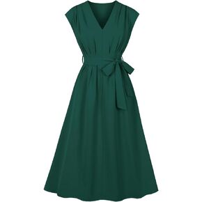 Wellwits Women's Pleated Top Gothic Casual Wear to Work Formal Vintage Dress