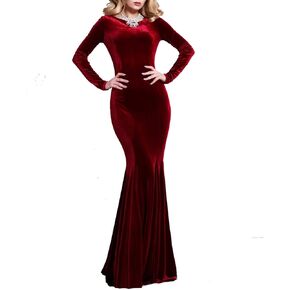 Women's Velvet Mermaid Prom Dress Long Evening Party Dresses PD012