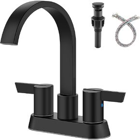 Aolemi Bathroom Faucets for Sink 3 Hole,4 Inch Centerset Waterfall Faucet Bathroom Sink Faucet,2 Handle Faucet for Bathroom Sink,with Pop-Up Drain and Supply Lines,Brushed Gold
