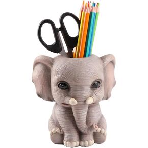 Elephant Pen Pencil Holder, Cute Animal Ornament Makeup Brush Holder Toothbrush Holder Home Office Desk Decor Organizer Accessory