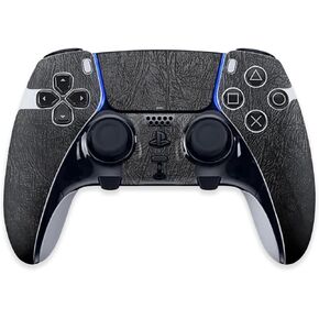 MightySkins Skin Compatible with PS5 DualSense Edge Controller - Black Leather | Protective, Durable, and Unique Vinyl Decal wrap Cover | Easy to Apply & Change Styles | Made in The USA