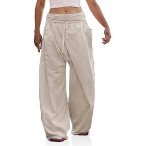 Tongmingyun Womens Summer Palazzo Pants High Waisted Drawstring Wide Leg Casual Beach Pants with Pockets in Kuwait