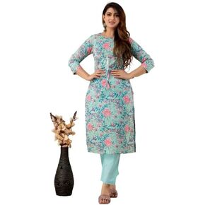 Indian Women's Printed Tunic Kurta and Pant Set Cotton Blend