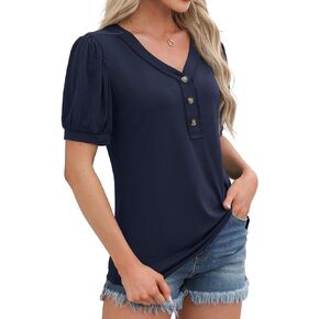 DittyandVibe Womens Summer V Neck Tops Button Down T Shirt Casual Loose Blouses