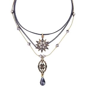 قلادة قلادة للنساء الفتيات الطبقات قلادة نجمة قلادة الكريستال المختنق القلائد الطبقات قلادة سلسلة مع الجلود المختنق خمر نجوم حجر الراين قلادة قلادة قلادة القوطية فريدة من نوعها in Kuwait