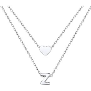ChicSilver Heart Necklace and Initial Necklace for Women Girls 925 Sterling Silver Dainty Layered Initial Choker Necklaces
