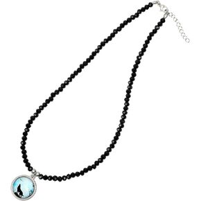 Black Choker Necklace for Women - Black Beaded 4mm Crystal Stone Pearl Wolf Choker Necklace for Teen Girls