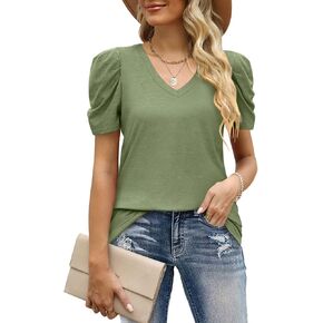 النساء بلايز نفخة السراويل كم الأعمال عادية متأنق الخامس الرقبة قمصان بلوزة الصيف لطيف بلايز بلايز in Kuwait