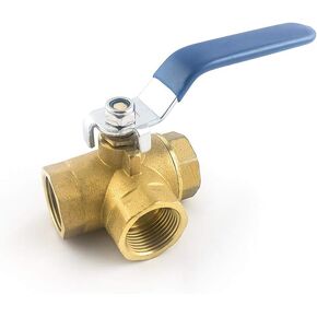QWORK Series 3-Way (L-Port) Ball Valve, Lever Handle, NPT Female (3/4'') Made of Forged Brass