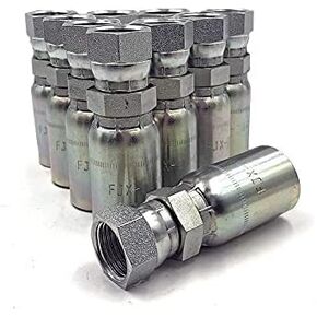 (10-Pack) FJX-04-04 | 1/4" Hose x 1/4" JIC 37° Female Hydraulic Hose End Swivel Crimp Fitting