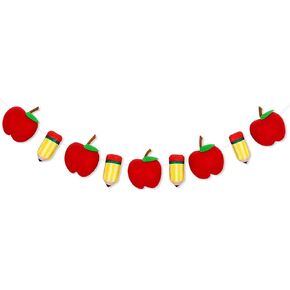Whaline Back to School Felt Banner 3D Apple Pencil Garland Cute Hanging Banner Welcome Back to School Felt Apple Pencil Bunting Garland for First Day of School Party Classroom Decoration, 6.6 Ft