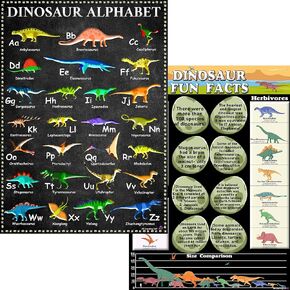 Dinosaur Alphabet Chart and Fun Facts Poster - Laminated 14x19.5 - Educational Charts, Classroom Posters and Decorations, Back to School Supplies, Learning Posters for Preschool, Kindergarten, Elementary, and Virtual Learning