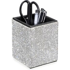 BTSKY Crystal Glitter Pen Holder for Desk Shiny Pencil Pot Holder Box Bling Rhinestone Pen Pencil Cup Organizer Decorative Makeup Brushes Holder Great Desktop Organizer Gift for Women
