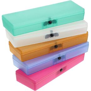 BTSKY 5 Pack Colorful Plastic Pencil Box Sketch Pencil Case Plastic Stationery Case with Snap Closure for Pencils, Pens, Drill Bits, Office Supplies