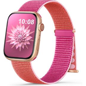 سوار من النايلون OHOTLOVE متوافق مع سوار ساعة Apple 38 مم 40 مم 41 مم 42 مم 44 مم 45 مم 49 مم للنساء والرجال، سوار رياضي بحلقة منفردة مضفرة ناعمة قابلة للتمدد لسلسلة iWatch 9/8/7/6/5/4/SE/Ultra Pomegranate S