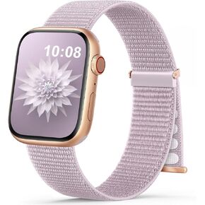 OHOTLOVE Nylon Band Compatible with Apple Watch Band 38mm 40mm 41mm 42mm 44mm 45mm 49mm for Women Men, Soft Braided Stretchy Solo Loop Sport Band for iWatch Series 9/8/7/6/5/4/SE/Ultra Pomegranate S