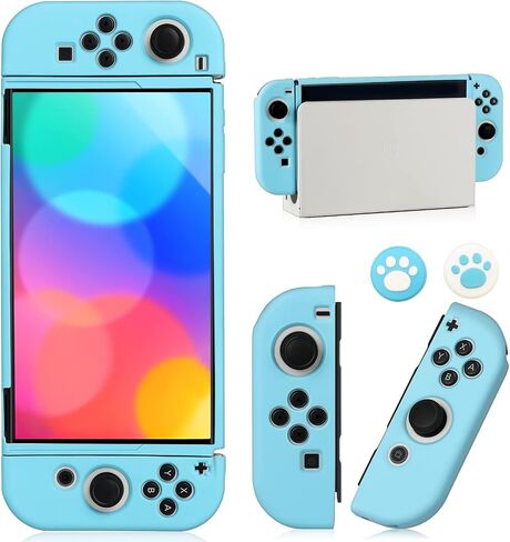 Switch OLED Case for Nintendo Switch OLED Model, Dockable Cover Soft TPU Protector Case for Switch OLED Grips & Console and Accessories with 2 Pcs Thumb Caps, Black in Saudi Arabia