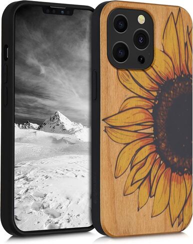 حافظة خشبية kwmobile متوافقة مع حافظة هاتف Apple iPhone 13 Pro - غطاء - خشب عباد الشمس أصفر/بني داكن/بني فاتح in Saudi Arabia