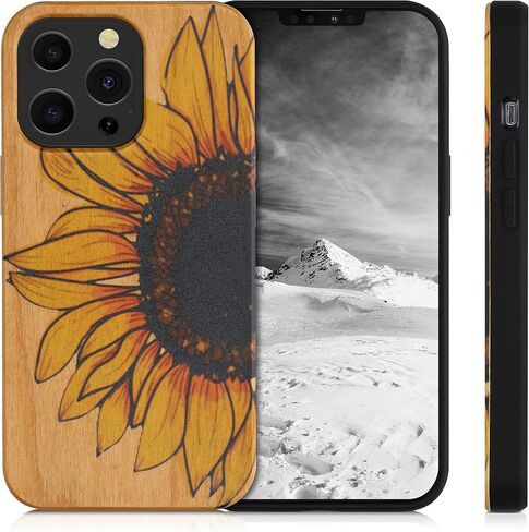 حافظة خشبية kwmobile متوافقة مع حافظة هاتف Apple iPhone 13 Pro - غطاء - خشب عباد الشمس أصفر/بني داكن/بني فاتح in Saudi Arabia