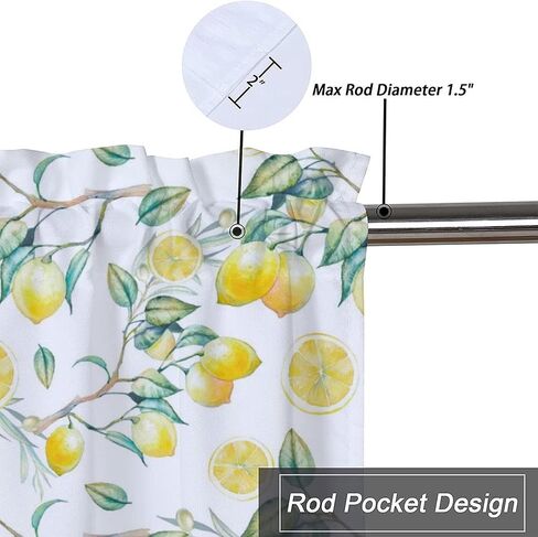 Yellow Lemon Blackout Curtain Valances Watercolor Fresh Fruit Living Room Windows Valance Rod Pocket 1 Panel 54x18inch（1Pcs） in Saudi Arabia