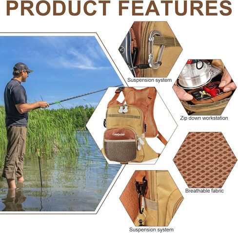 حقيبة صدر لصيد الأسماك، حقيبة صدر لصيد الأسماك مقاومة للماء للاستخدام في الهواء الطلق مع مقصورات متعددة، حقيبة صيد صغيرة تناسب ما يصل إلى 4 صناديق معالجة/ذبابة in Kuwait