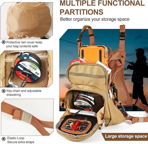 حقيبة صدر لصيد الأسماك، حقيبة صدر لصيد الأسماك مقاومة للماء للاستخدام في الهواء الطلق مع مقصورات متعددة، حقيبة صيد صغيرة تناسب ما يصل إلى 4 صناديق معالجة/ذبابة in Kuwait