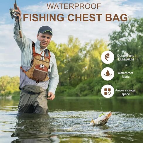 حقيبة صدر لصيد الأسماك، حقيبة صدر لصيد الأسماك مقاومة للماء للاستخدام في الهواء الطلق مع مقصورات متعددة، حقيبة صيد صغيرة تناسب ما يصل إلى 4 صناديق معالجة/ذبابة in Kuwait