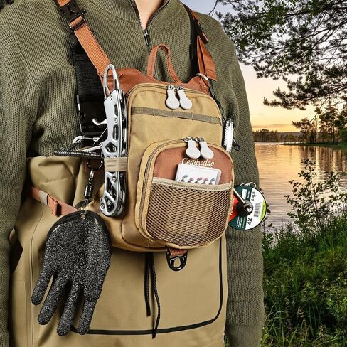 حقيبة صدر لصيد الأسماك، حقيبة صدر لصيد الأسماك مقاومة للماء للاستخدام في الهواء الطلق مع مقصورات متعددة، حقيبة صيد صغيرة تناسب ما يصل إلى 4 صناديق معالجة/ذبابة in Kuwait