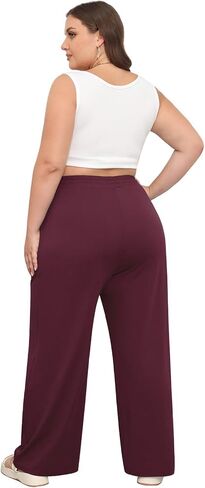 بنطلون نسائي مقاس كبير من POSESHE بخصر مطاطي غير رسمي 2024 صيفي واسع الساق فضفاض مناسب برباط بنطلون رياضي بجيوب in Kuwait