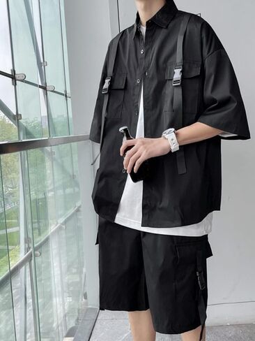 GORGLITTER Men's 2 Piece Short Sets Outfits Short Sleeve Button Down Shirt and Cargo Shorts Sets Outfits in Saudi Arabia