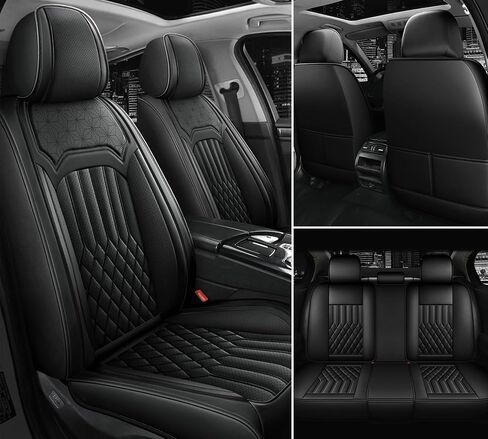 Universal Car Seat Covers Full Set, Leather Waterproof and Wear-Resistant Split Car Seat Cushions, 5 Seats Car Seat Cover Fit for Most Sedans SUV Pick-Up Truck (FullSet-BLACKNEW) in Saudi Arabia