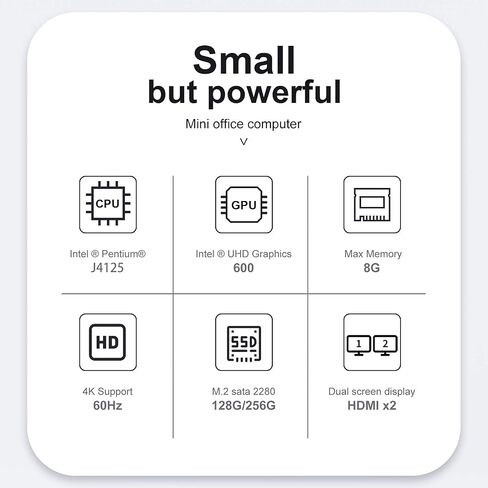 Beelink Mini PC, GK Mini W10 Pro,Intel Celeron J4125 Processor,8GB DDR4/256GB SSD,Gigabit Ethernet,4K HD,Dual HDMI,Dual WiFi,Bluetooth 4.0,Fan,Support Auto Power On in Saudi Arabia