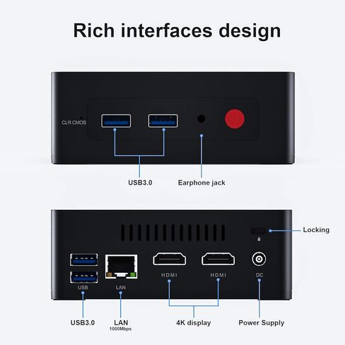 Beelink Mini PC, GK Mini W10 Pro,Intel Celeron J4125 Processor,8GB DDR4/256GB SSD,Gigabit Ethernet,4K HD,Dual HDMI,Dual WiFi,Bluetooth 4.0,Fan,Support Auto Power On in Saudi Arabia