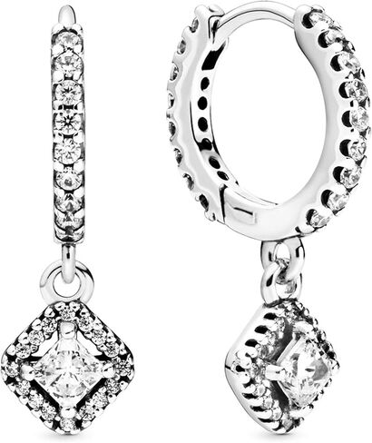 PANDORA Square Sparkle Hoop Earrings - Classic Earrings for Women - Great Gift for Her - Made with Sterling Silver and Cubic Zirconia, With Gift Box in Saudi Arabia