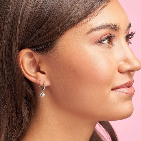 PANDORA Square Sparkle Hoop Earrings - Classic Earrings for Women - Great Gift for Her - Made with Sterling Silver and Cubic Zirconia, With Gift Box in Saudi Arabia