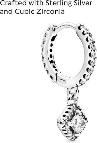 PANDORA Square Sparkle Hoop Earrings - Classic Earrings for Women - Great Gift for Her - Made with Sterling Silver and Cubic Zirconia, With Gift Box in Saudi Arabia