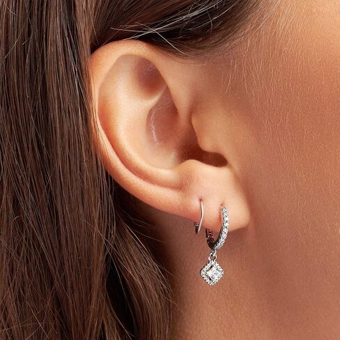 PANDORA Square Sparkle Hoop Earrings - Classic Earrings for Women - Great Gift for Her - Made with Sterling Silver and Cubic Zirconia, With Gift Box in Saudi Arabia