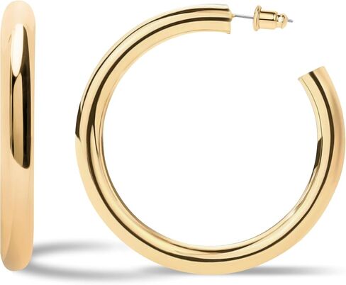 JULIETTE COLLECTION Gold Hoop Earrings for Women | Chunky Lightweight Open Hoops | 14K Gold Plated Hoops | Trendy Hoop Earrings for Women in Saudi Arabia